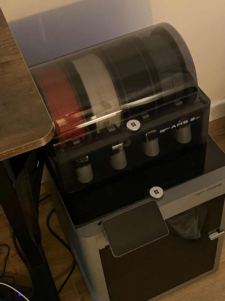 Bambu Lab P2S 3D printer with its AMS 2 Pro multi-spool unit
